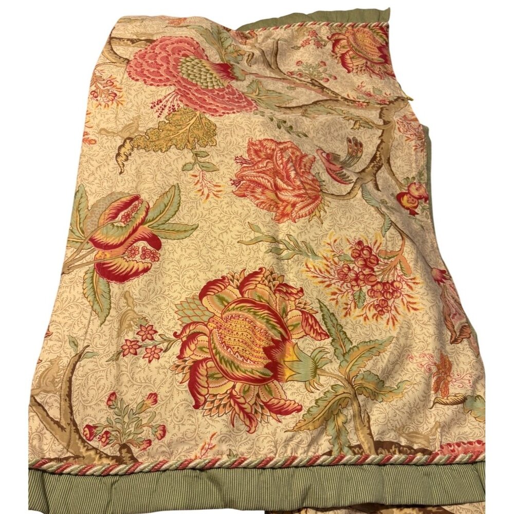 Set Floral Botanical Green Beige Corded w Button Closure Pillow Shams Std King